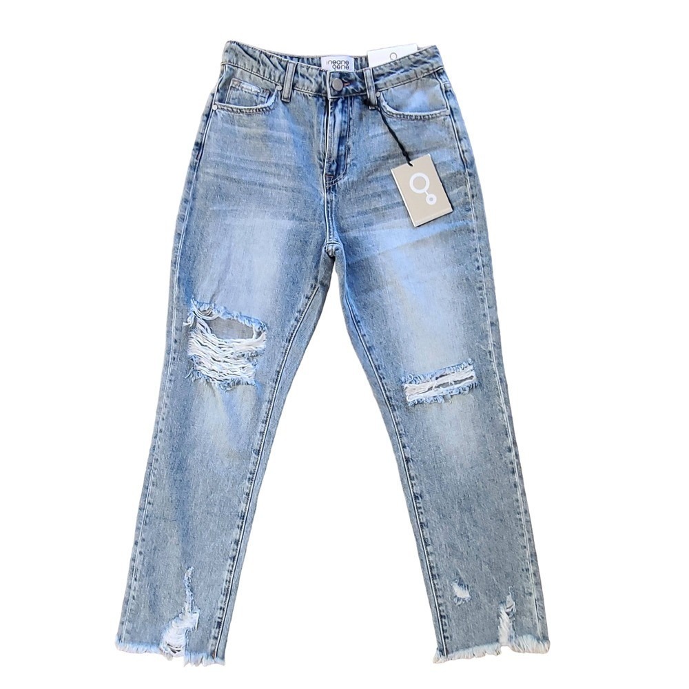 INSANE GENE Hi-Rise Straight Destroyed Busted Knee Jeans NWT Women's 0/23